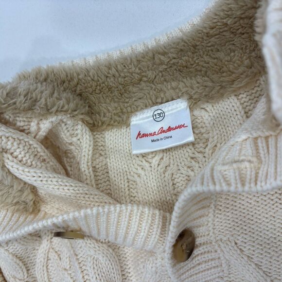 Hanna Andersson Sweater Boys Size 8 Cream Cable Knit Elbow Patches Fisherman - Picture 4 of 6